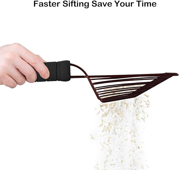 Cat Litter Scoop, Steel Metal Scooper with Deep Shovel and Long Foam Handle for Kitty Litter Box, Soft Pet Sifter, Comfy Poop Sifting, Pooper Lifter, Durable and Heavy Duty, Bronze Finish