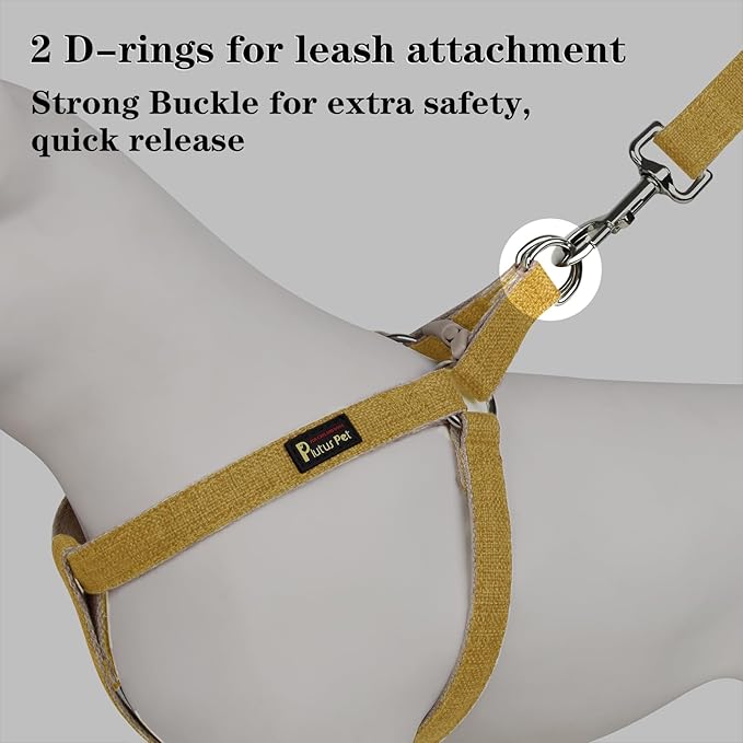 Plutus Pet Cotton Hemp Step in Dog Harness, Sustainable, Lightweight and Escape-Proof, Quick Fit Dog Harness for Puppy Small Medium and Large Dogs, Yellow, XS