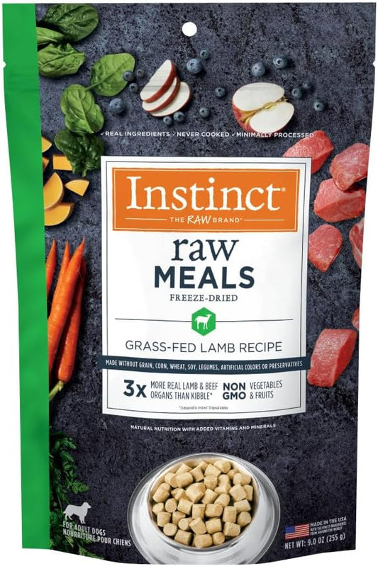 Instinct Freeze Dried Raw Meals, Natural Dry Dog Food, Grain Free - Grass Fed Lamb, 9 oz. Bag