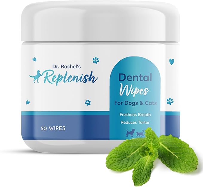 Replenish Dental Wipes for Dogs and Cats - Dog Teeth Cleaning Wipes - Pet Dental Finger Wipes for Dogs – Easy to Use Gentle Pet Dental Wipes - Effective Dog Teeth Cleaner - 50 Count