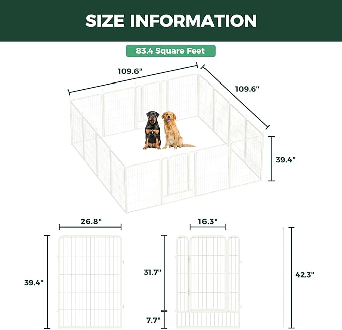 FXW Rollick Unleashed Dog Playpen for Indoor, Yard, RV Camping, 40 inch 16 Panels for Medium and Large Dogs, White│Patented