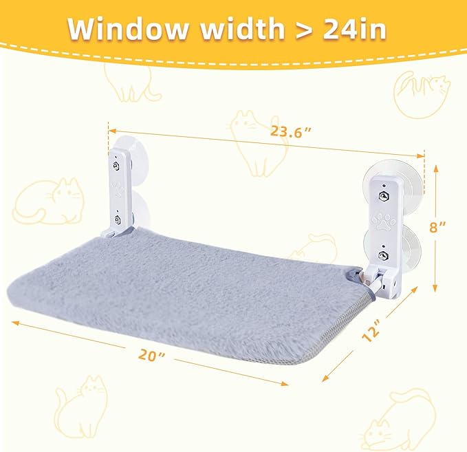 Cat Window Perch, Foldable Cat Window Hammock Sunbathing and Climbing Cats Hammock for Window Bed Bearing 40 Pounds Window Perch for Cats Inside 2-in-1 Reversible Cover (Light Gray)