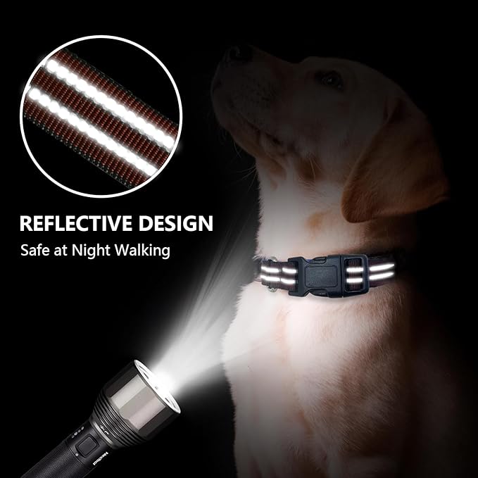 Hikiko Martingale Dog Collars Reflective Nylon Dog Collar with Quick Release Buckle Adjustable Training No Slip Dog Collar (Medium, Coffee Brown)