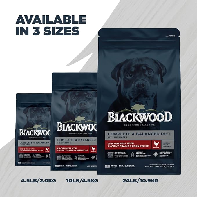 Blackwood Complete & Balanced Diet Dry Dog Food, Chicken Meal with Ancient Grains & Corn, 24 Pound Bag, Slow Cooked with Vitamins & Minerals