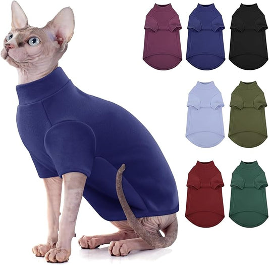 SUNFURA Turtleneck Sweater for Cat, Sphynx Cats Shirt Hairless Cat Sweaters with Sleeves, Warm and Soft Kitten Pullover Fleece Winter Pajamas Jumpsuit for Puppy Cats, Navy L