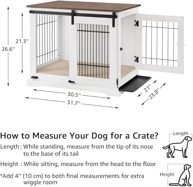 beeNbkks Dog Crate Furniture with Sliding Barn Door, Stylish Double Doors Wooden Kennel with Tray and Cushion, Decorative Indoor Pet House Side End Table for Medium Large Dogs