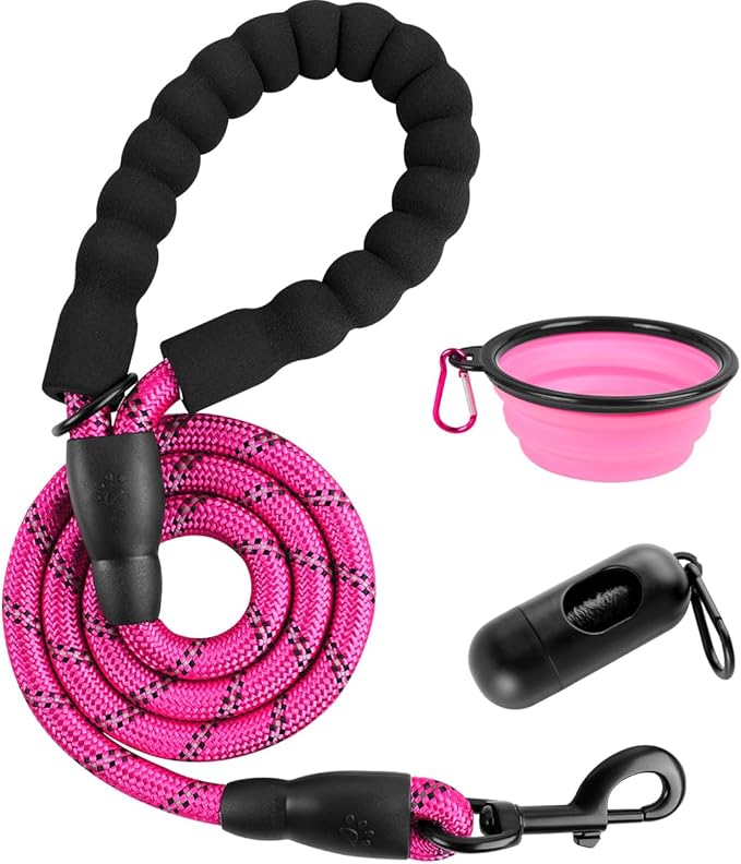 BARKBAY Dog Leashes for Large Dogs Heavy Duty Dog Leash 4/5/6 FT with Comfortable Padded Handle and Highly Reflective Threads for Medium Large Dogs Walking Training Running (4FT-1/2'',Fushcia)