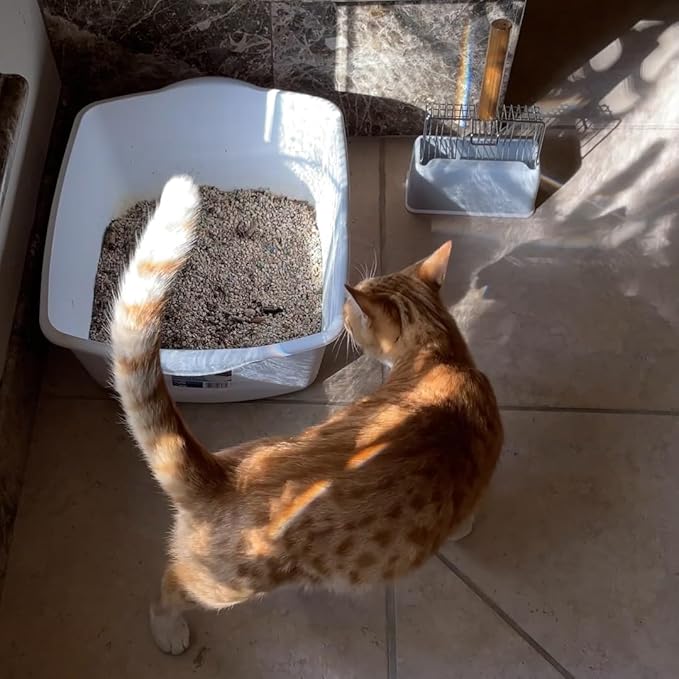 UFECODO Fast Sifting Cat Litter Scoop with Holder Stand, 2 Widths of Slots Stainless Steel Poop Scooper with Ergonomic Wood Handle, Heavy Duty and Easy Clean