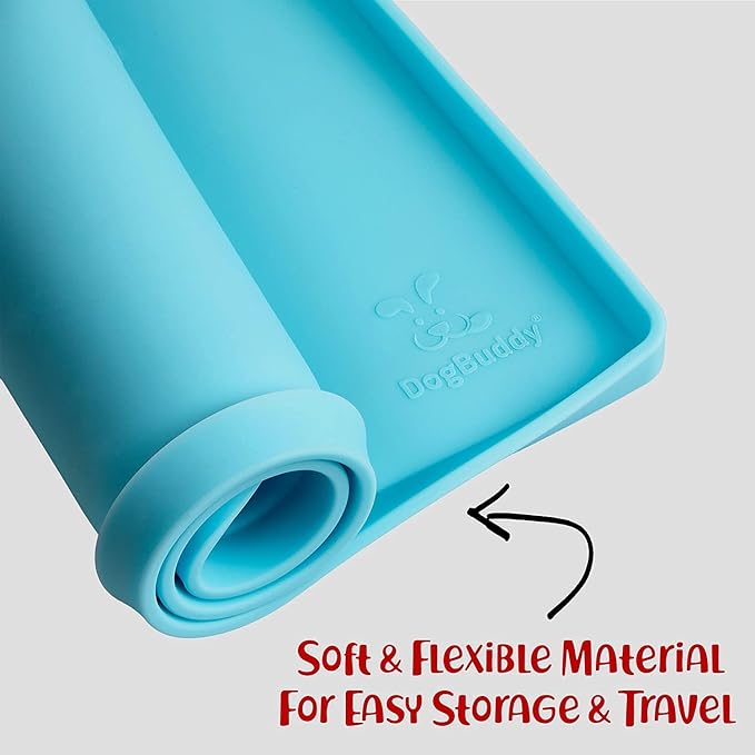 DogBuddy Dog Food Mat – Waterproof Dog Bowl Mat for Food and Water, Silicone Pet Feeding Mats for Floors, Non-Slip Placemat with High Edges for Dogs Bowls, Puppy Essentials (Large: 24"x16", Maya)