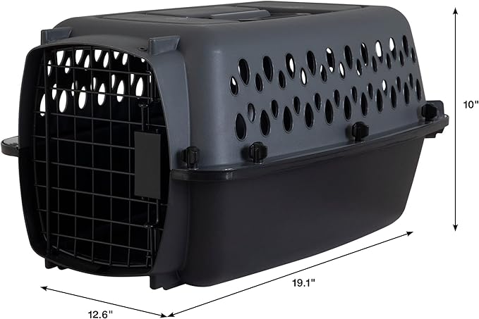 Petmate Pet Porter Dog Kennel 19", Dark Gray & Black, for Pets up to 10lbs, Made in USA