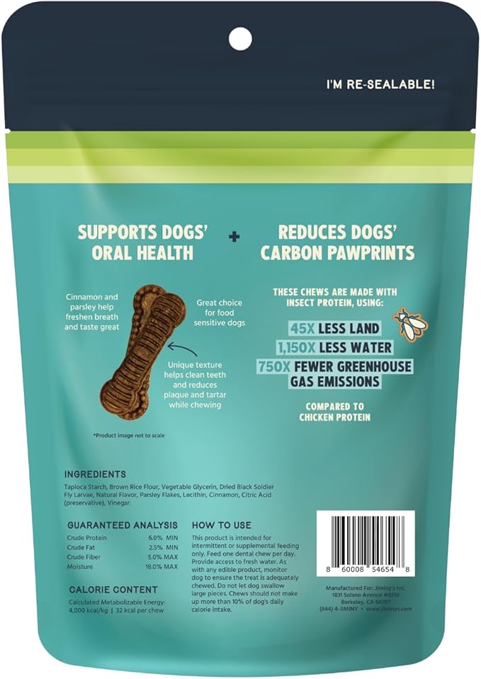 Jiminy's Dental Chews for Dogs, Cinnamon Flavor, Scientifically Proven to Improve Oral Health, Dental Bones Clean Teeth, Fight Bad Breath, and Removes Plaque and Tartar, X-Small, 38ct (Pack of 6)