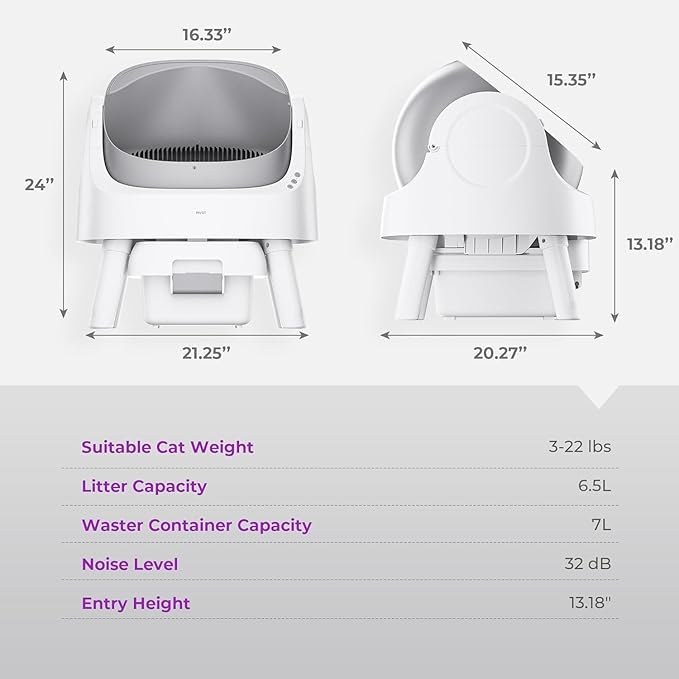 Self Cleaning Cat Litter Box, Open Top Litter Box for Multiple Cats, Automatic Cat Litter Box with Liners and Mat Included, Grey