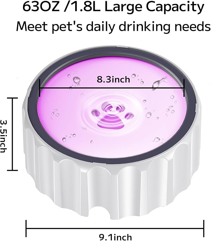 Dog Water Bowl 70oz/2L Large Capacity Water Dispenser No Spill Non Slip No Splash Pet Slow Feeder No Drip Vehicle Carried Travel Slow Drinking Bowl for Dogs Cat(Pink)