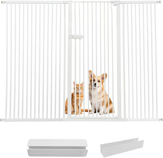 Lumizone Extra Tall Cat Gate 61.02" High Pressure Mounted Extra Wide 2025 New (17 Sizes) 1.37" Gap No Drilling Auto-Close One-Handed Operation Tall Pet Gate for Dogs(White, 75.98"-80.11"/193-203CM)