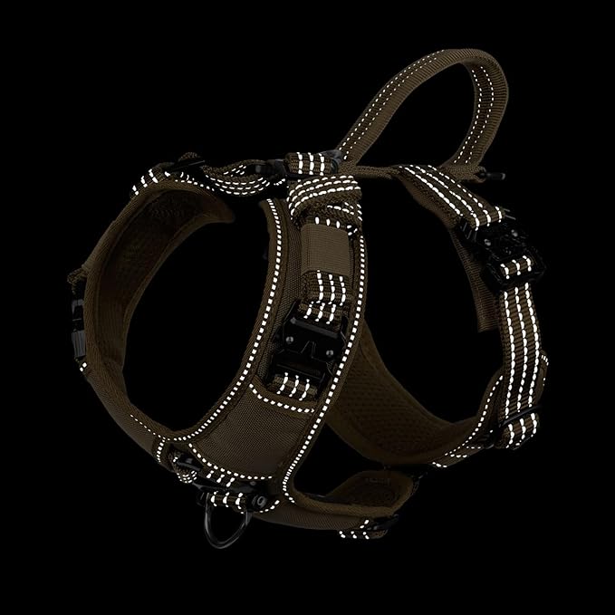 ICEFANG Dog Strap Harness with All-Metal Hardware,for Small Sized Dog,K9 Vest,Y-Shape Soft Padding,Adjustable Pet Harness,No-Pull Front Leash Clip (Small (Pack of 1), Brown)