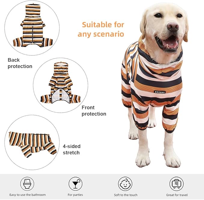 Dog Pajamas for Large Dogs,Extra Large Stretch, Suitable for Adult, Medium-Sized Dogs, Large Pet Jumpsuit Four-Legged Dog Clothes, Pet Clothing. (Yellow-Black Bar, 2XL)