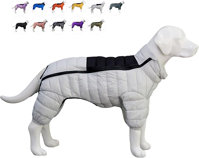Dog Warm Jacket, Outdoor Snow Covered Reflective Windproof, Adjustable M/L Zippered Vest for Medium to Large Dogs (Off White) M