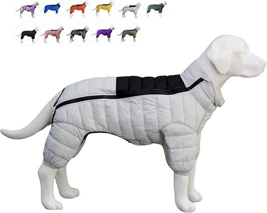 Dog Warm Jacket, Outdoor Snow Covered Reflective Windproof, Adjustable M/L Zippered Vest for Medium to Large Dogs (Off White) M