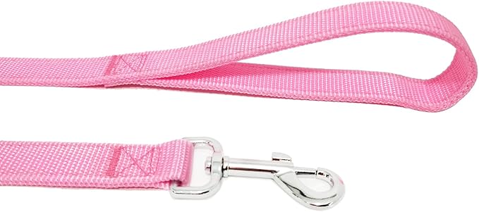 Strong Nylon Dog Leash with 2-Layer, 4 FT/ 6 FT/ 7FT Long, 1 Inch Wide for Medium Large Dogs (Pink, 1'' x 2 FT)