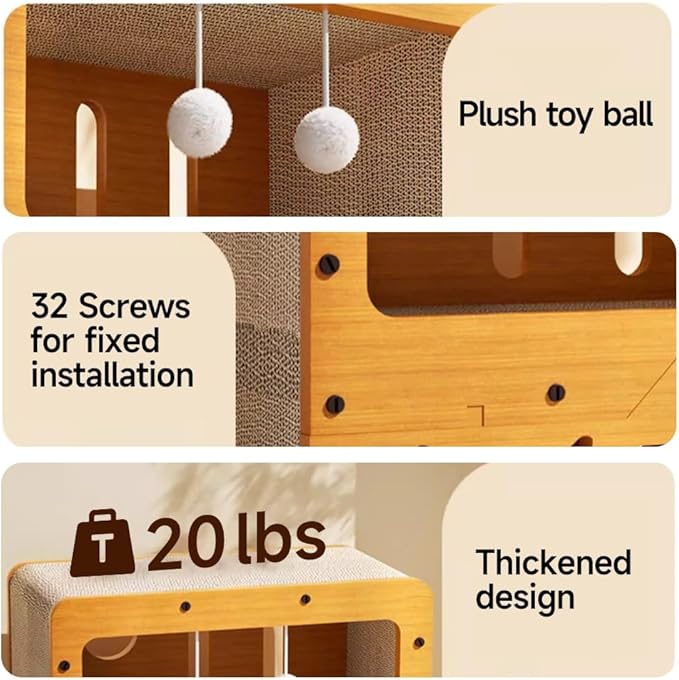 Cat Beds for Indoor Cats，Wooden Cat Scratcher House & Cardboard Condos，Covered Bedsure Kitten Bed Cave Furniture，Cute Playhouse Box，Small Cat Enclosure Crates Hideaway