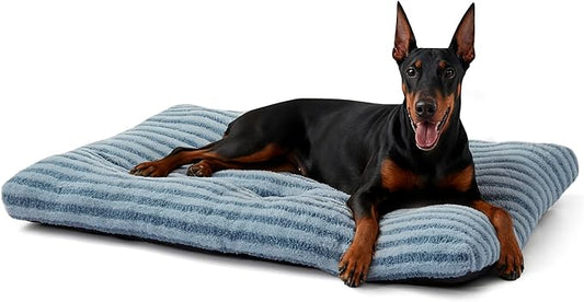 FURTIME Washable XXL Dog Bed for Extra Large Dogs, Giant Deluxe Dog Crate Beds Comfy Fluffy Kennel Pad Anti-Slip Pet Sleeping Mat, Machine Washable Dogs Pillow, 47"x29"x4", Blue