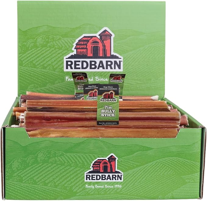 Redbarn Pet Products 7 Inch Bully Sticks - Case of 35 - Naturally Low Odor Long Lasting 100% Beef Chews for Medium Large Dogs & Puppies - Best Single Ingredient Treat Reward
