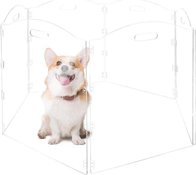 Acrylic Dog Playpen for House 6 Panel 120" W x 24" H Foldable Dog Gate Indoor with Handles, Free-Standing Pet Fence Clear Dog Pen for Medium Dogs Puppy Cat Rabbit Accessories