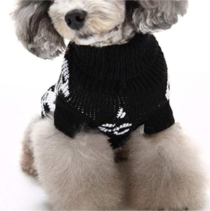 Skull Dog Sweater Holiday Halloween Christmas Pet Clothes Soft Comfortable Dog Clothes - Black,S