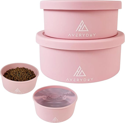 AVERYDAY 50 Oz Travel Dog Bowls with Lids, 2-in-1 Portable Pet Bowls for Food and Water, Leakproof Travel Dog Food & Water Bowl for Outdoor, Camping, Travel Dog Feeding Bowl, Daycare Pet Bowls