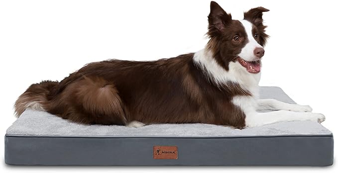 MIHIKK Waterproof Dog Bed Medium Size Dog Orthopedic Pet Beds for Crate with Removable Washable Cover Egg-Crate Foam Pet Pad Mat with Anti-Slip Bottom, 35x22 Inch, Light Grey