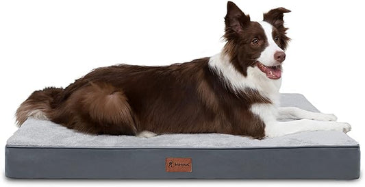 MIHIKK Waterproof Dog Bed Medium Size Dog Orthopedic Pet Beds for Crate with Removable Washable Cover Egg-Crate Foam Pet Pad Mat with Anti-Slip Bottom, 35x22 Inch, Light Grey