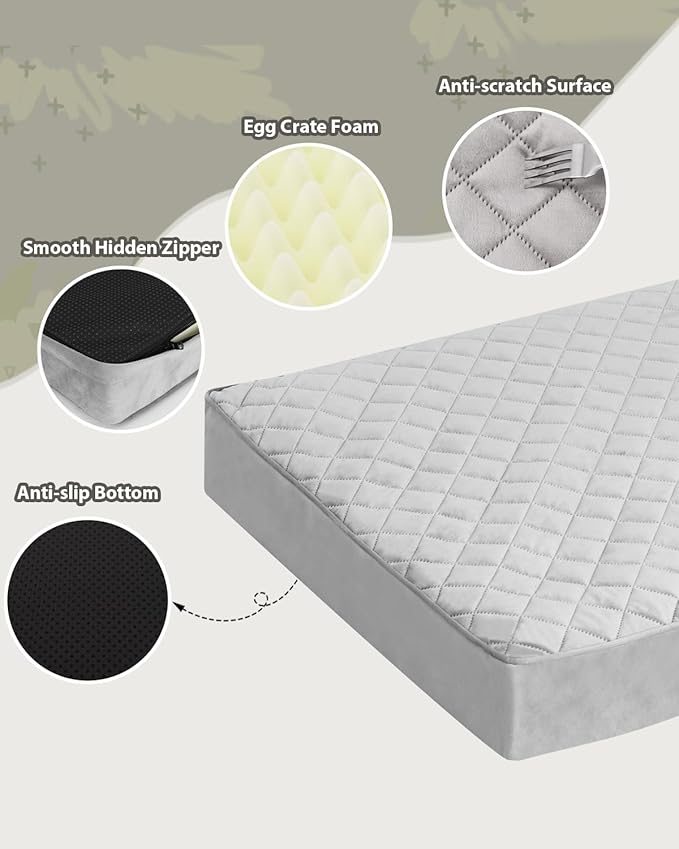 Jumbo Dog Bed for Extra Large Sized Dog Orthopedic Pet Bed with Removable Washable Cover and Non-Slip Bottom, 53x36 Inch, Light Gray