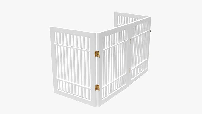 Pet Dog Gate Strong and Durable Freestanding Folding Acacia Hardwood Portable Wooden Fence Indoors or Outdoors by Urnporium (White Pet Gate, 4 Panel 24" Tall)