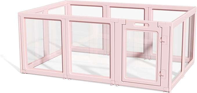 DIY Clear Acrylic Dog Playpen House,Quick Easy Assembly and Disassembly,Strong Floor Suction,Indoor and Outdoor Use,Easy Cleansing Puppy Fence (Skin Pink, 30.3" H, 12PCS)