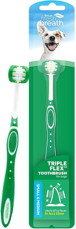 TropiClean Fresh Breath TripleFlex Toothbrush for Small & Medium Dogs | 360-Degree Dog Dental Cleaning | Dog Toothbrush for Small & Medium Breeds
