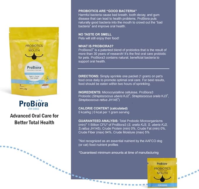 Probiora for Dogs | Dog Probiotic Supplement for Oral Care | Pet Probiotics to Reduce Bad Breath | Dog Nutritional Supplement for Dental Health | 30 Servings (Pouch)