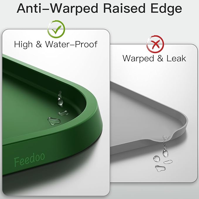 Pet Feeding Mat [Warped Resistant Raised Edge], Water-Proof Silicone Placement for Food Water Bowls, Anti-Slip Base Protect Floor, BPA-Free&Dishwasher-Safe [23.5x13.5inch Large, Green]