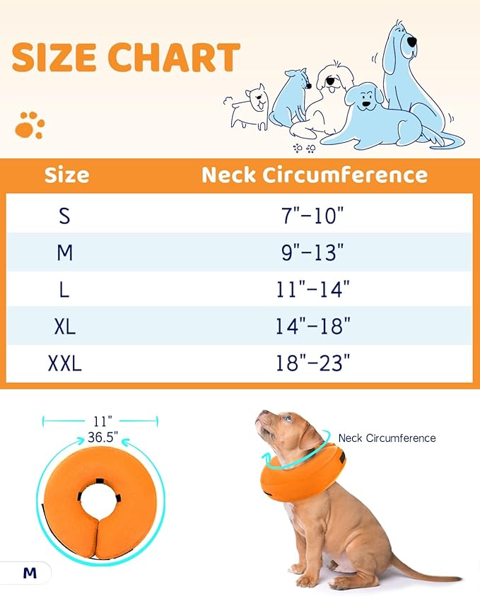 Supet Inflatable Dog Cone Collar for After Surgery Donut, Soft Dog Cones for Small Medium Large Dogs Pets, E Collar Pet Neck Donut Collar Alternative After Surgery