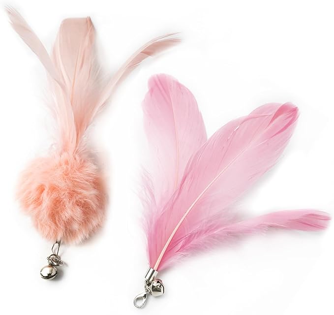 Generic Cat Feather Toy for Cat Pink 2pcs Prue Cat Feather Toy for Cat, Feather Stick with Bell and Feather Accessories, Interactive Cat Toy for Kitten, Catnip Toy for Cats