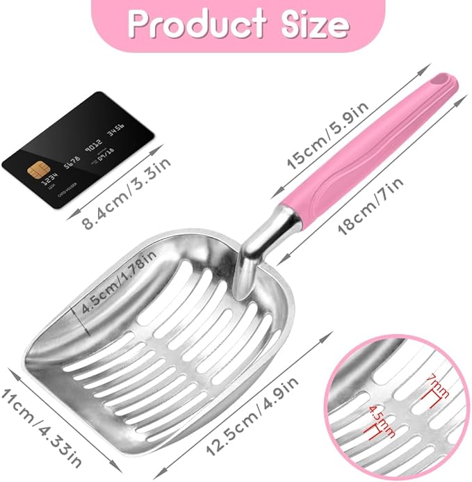 Cat Litter Scoop, Metal Cat Scooper, Plastic Handle Scoop, Sifting Shovel – Heavy Duty Aluminum Alloy Litter Box Scoop with Deep Mesh, Design for Easy Waste Removal and Cleaning(Pink)