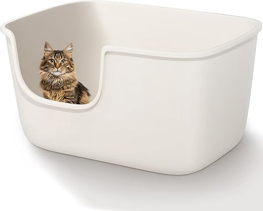 Vealind Large High Sided Cat Litter Box Extra Deep Cats Tray for Multi Cats Household, High Wall Cat Litter Tray Anti-Splashing Kitty Litter Box (White)