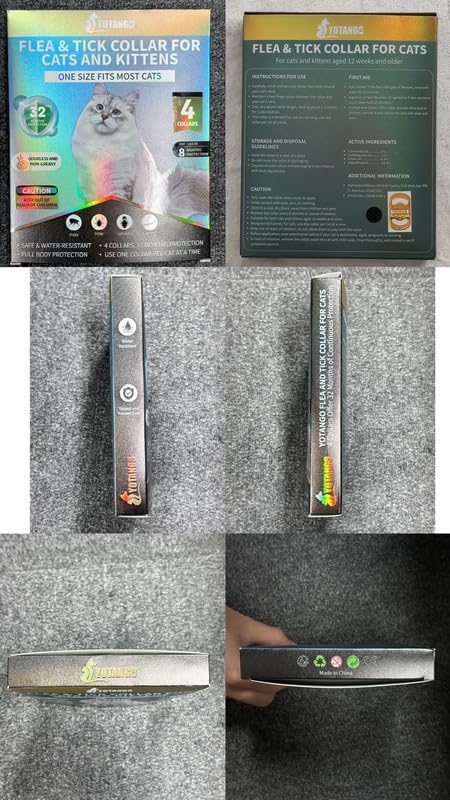 YOTANGO 4 Pack Flea Collar for Cats, 32 Months Flea and Tick Prevention for Cats, Waterproof Cat Flea Collar, Cat Flea and Tick Treatment, Adjustable Flea and Tick Collar for Cats Kittens-Black&Gray