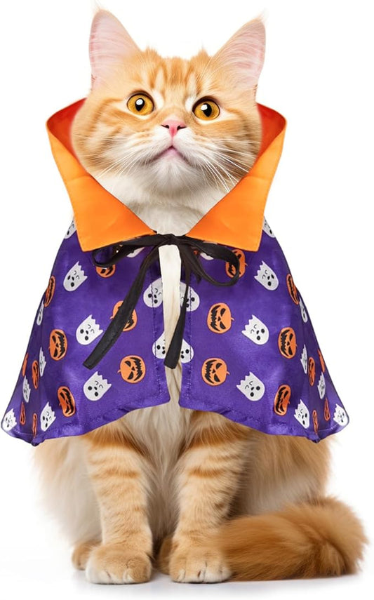 LESYPET Cat Halloween Costume Cats Pumpkin Cloak, Wizard Bandana for Puppy Cat Cosplay for Halloween, Christmas, Party