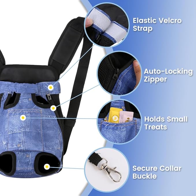 Dog Backpack Carrier, Front Pocket for Essentials, Legs Out Carrying Sling Travel Bag for Small Medium Dogs 4-7 Lbs, Soft Wearable Puppy Chest Carry Backpacks for Walking/Hiking/Camping/Traveling