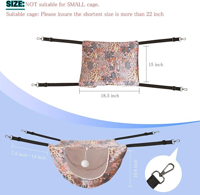 JSPYFITS Cat Cage Hammock,Double Layer Hanging Adjustable Soft Pet Bed Suitable for Kitten Ferret Puppy Rabbit or Small Pet,Hanging Bed for Pets,2 Level Indoor Bed for Any Season Pink Cat