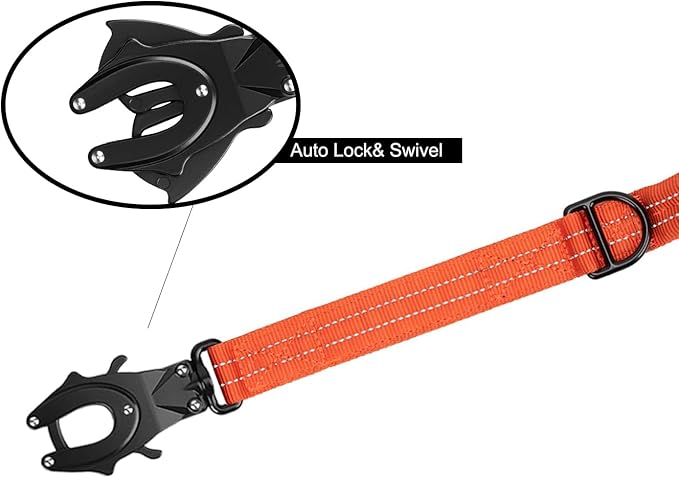 ICEFANG Short Dog Leash 18 Inch Reflective Nylon Traffic Leash with Padded Handle,Heavy Duty Auto Lock Swivel Clip for Medium Large Dogs No Pull Training Walking (Orange, 18 Inch)