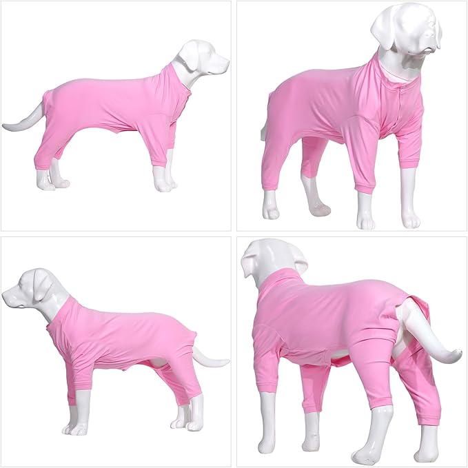 Lovelonglong Four Feet Dog Lightweight Pajamas, Pure Cotton Dog Jumpsuits 4 Legs Dog Onesies T-Shirt Stylish PJS Puppy Costume for Large Medium Small Dogs Pink XL