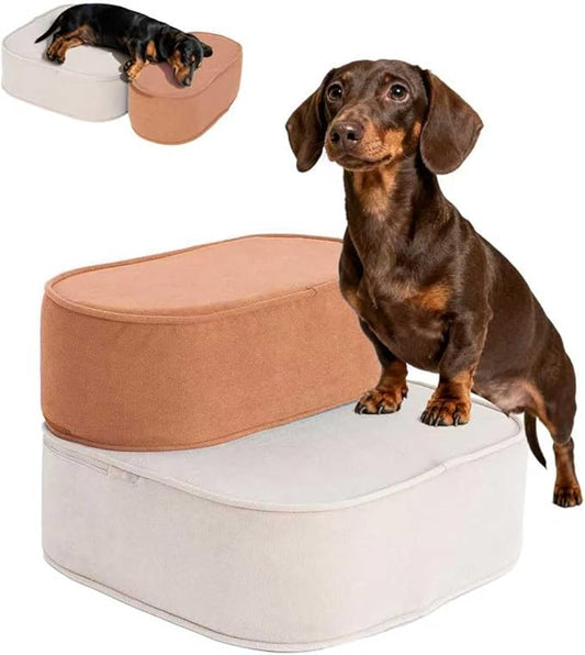 Dog Stairs for High Beds 10.6" H 2-Step Pet Steps Non-Slip Balanced with Washable Cover and Suitable Durable High Density Foam Suitable for Small Dogs Cats or Senior Dogs with Arthritis