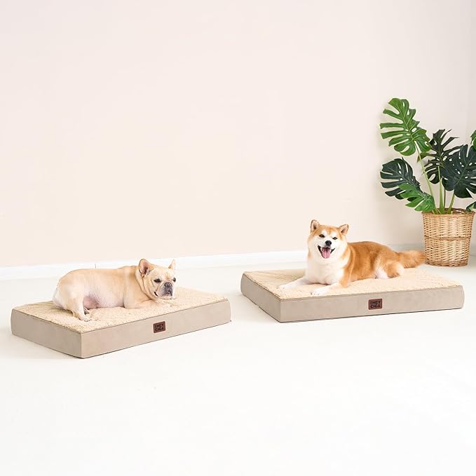 EHEYCIGA Orthopedic Dog Beds for Large Dogs with Removable Washable Cover for Crate, Khaki, 35x23