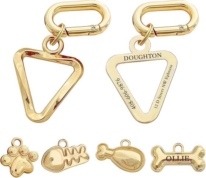 Dogs ID Tags Personalized Double Sided Deep Engraved Cat & Dog Collar Charm Triangle Shape Brass